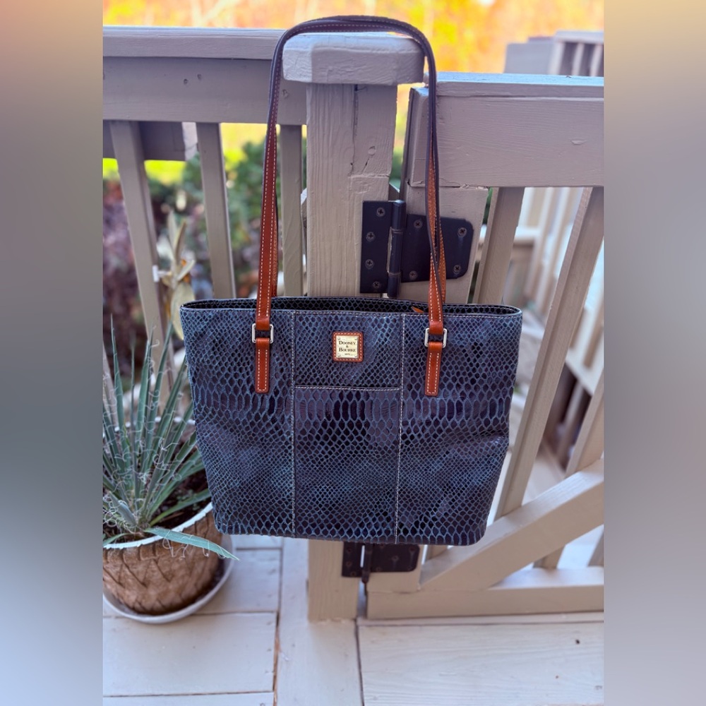 Dooney & Bourke Navy & Tan Tote Bag, Size: 15”W x 11”H x 4”D & 12” drop straps